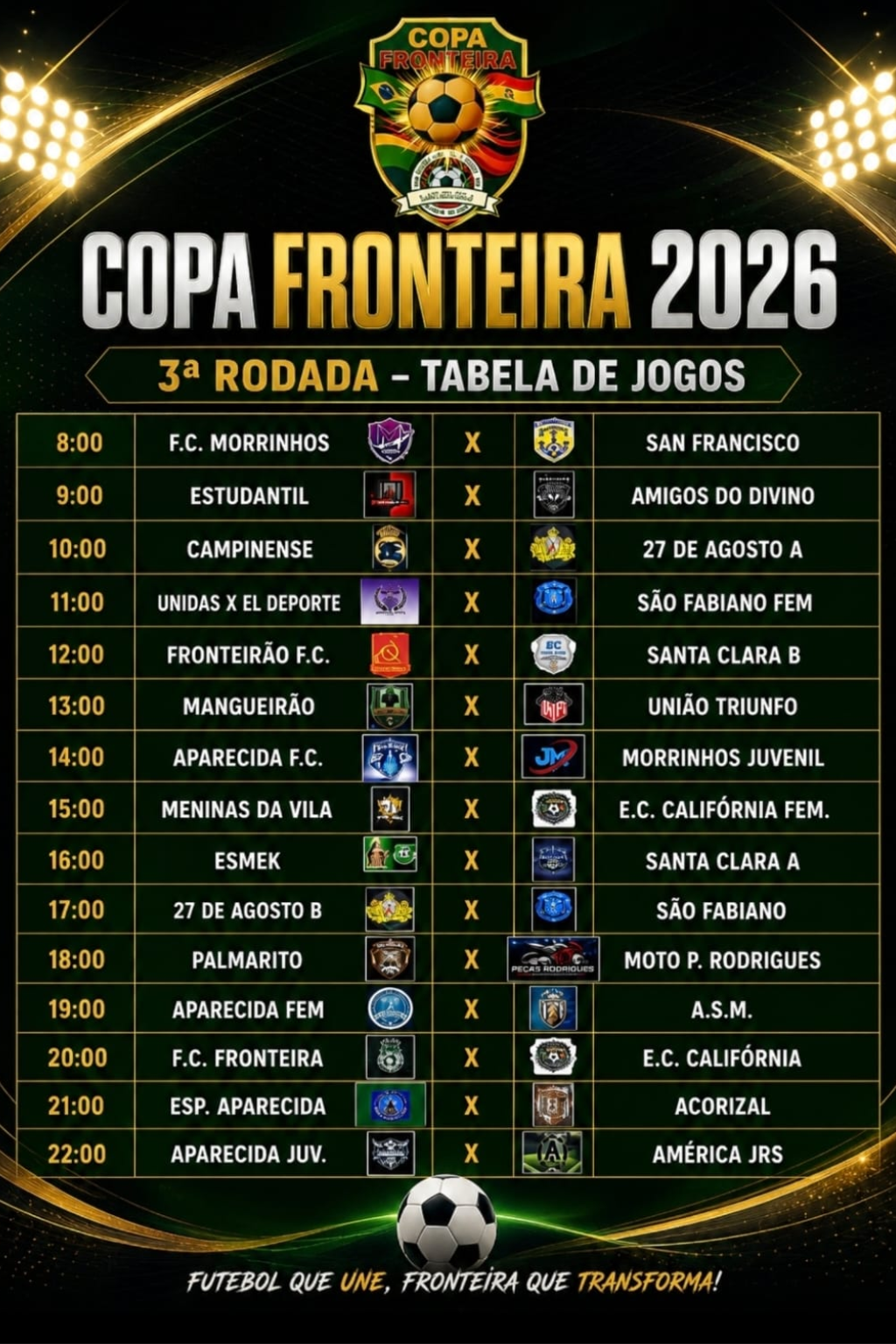 3ª Rodada da Copa Fronteira 2026 promete um dia de grandes confrontos
