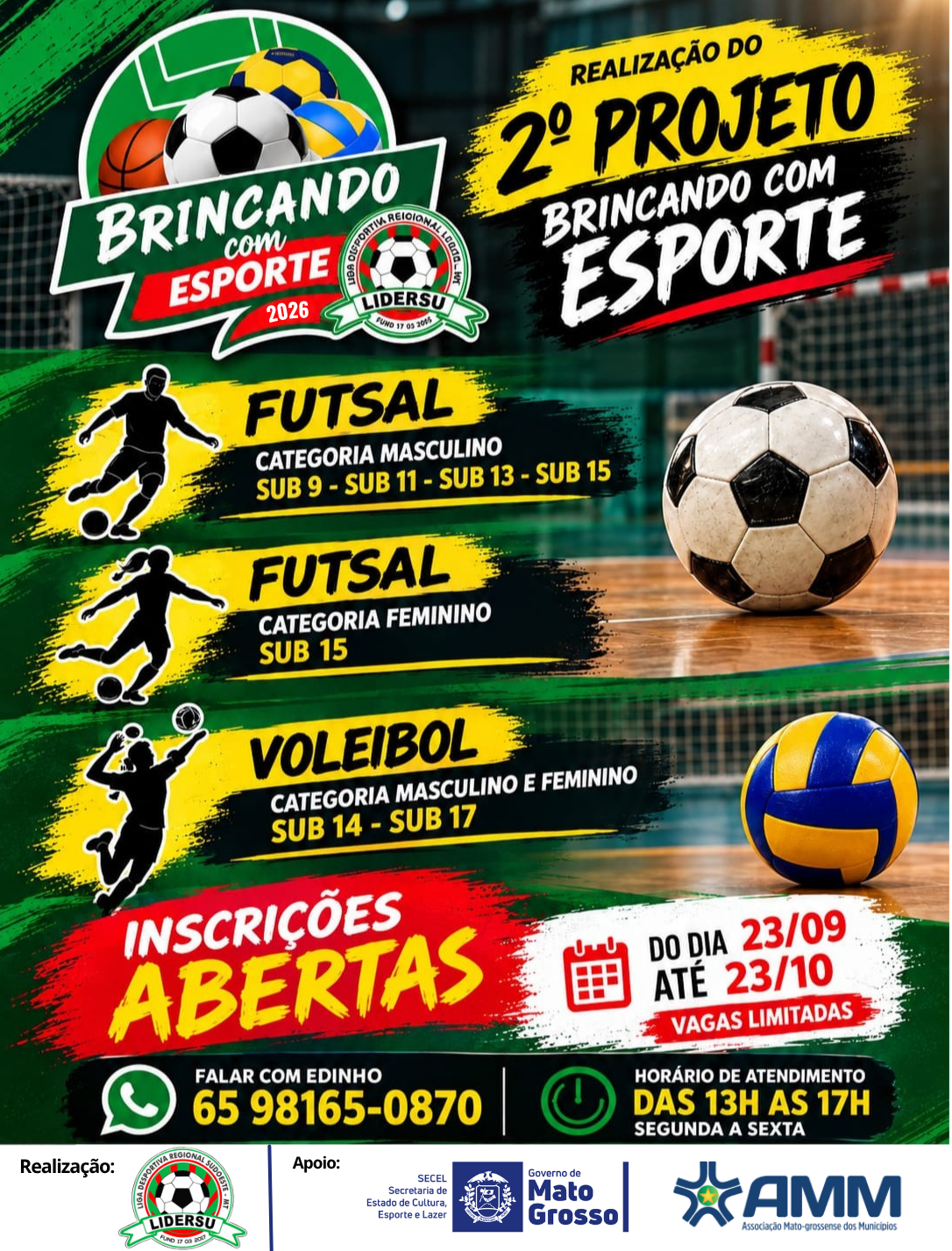 🏆 2º Projeto Brincando com Esporte 2026 abre inscrições para futsal e voleibol — foto 1